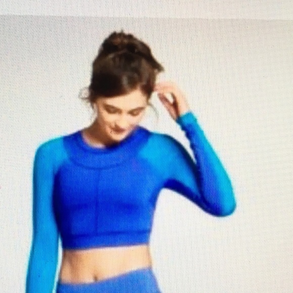 JoyLab Tops Joy Lab Color Block Long Sleeve Crop Top Blue Poshmark